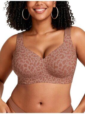 Women's Brown Leopard Wireless Jelly Seamless Bra Full Coverage Push Comfortable